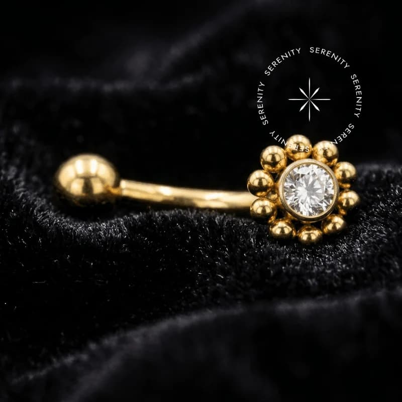 TN706 - Piercing Umbigo Topo Sol - Titânio Revestido de Ouro 18k — foto 1