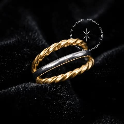 TN1405 - Argola Lateral Tripla Duo - Titânio Polido e Revestido de Ouro 18k