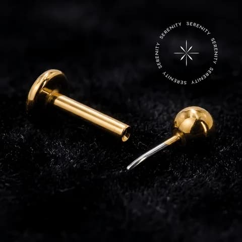TN2142 - Labret com Esfera Frontal Push Pin - Titânio Revestido de Ouro 18k