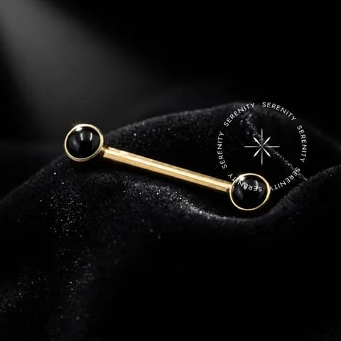 TN1121 - Nipple Ônix Cultivada em Laboratório Push Pin - Titânio Revestido de Ouro 18k