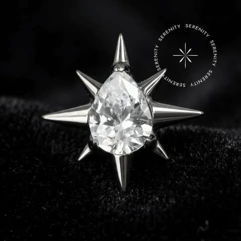 TN1572 - Topo Estrela Cravejado com Gota Central - Titânio Grau Implante (ASTM F136)
