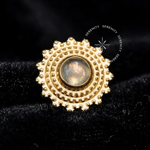 TN2101 - Topo Escudo Labradorite - Titânio Revestido de Ouro 18k