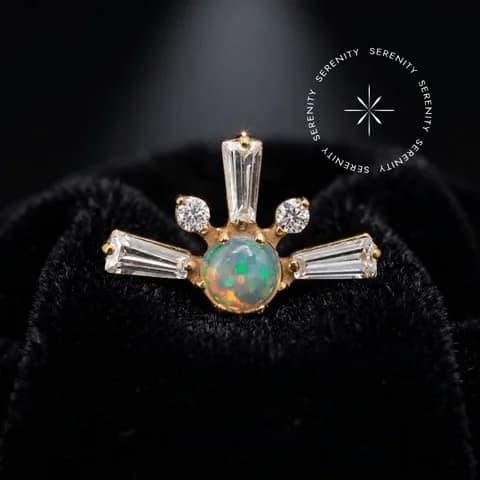 TN1799 - Topo Astra Cravejado com Opala Jelly - Titânio Revestido de Ouro 18k
