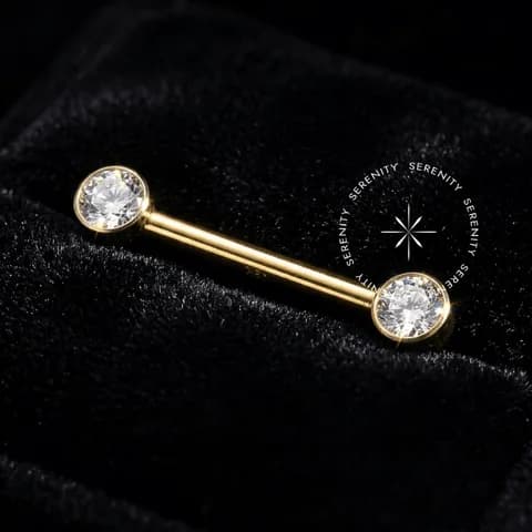 TN1094 - Nipple CZ Flat Cristal - Titânio Revestido de Ouro 18k