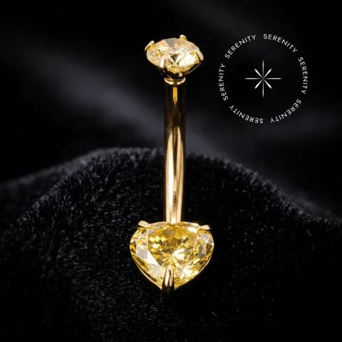 TN2244 - Piercing Umbigo Navel Coração Zircônia Amarelo - Titânio Revestido de Ouro 18k
