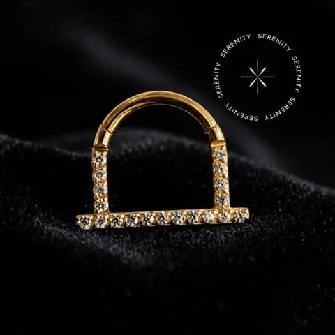 PVD 908 - Argola Clicker D-Ring Cravejada - Titânio Revestido de Ouro 18k