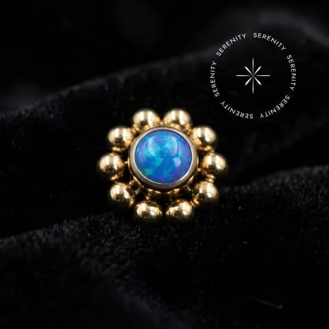 TN317 - Topo Sol com Esferas e Opala Azul - Titânio Revestido de Ouro 18k
