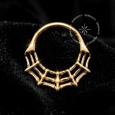 TN1370 - Argola Frontal Teia de Aranha - Titânio Revestido de Ouro 18k