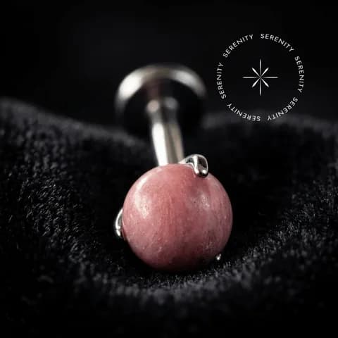 TN1048 - Topo Esfera Pedra Natural Rhodonite - Titânio Grau Implante (ASTM F136)
