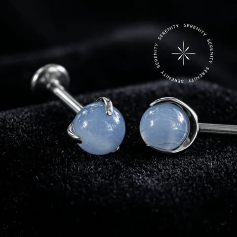 Tn 3608 - Topo Microdermal Cravejado com Pedra Natural Ônix Azul - Titânio Grau Implante (ASTM F136)
