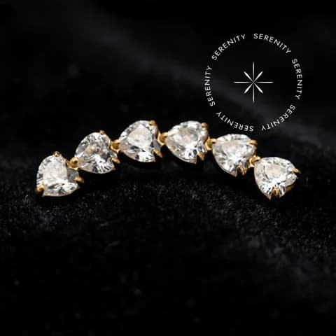 TN1760 - Topo Cluster Seis Corações - Titânio Revestido de Ouro 18k
