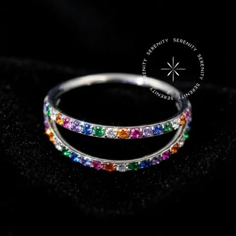 TN145 - Argola Segmento Duplo Cravejada Rainbow - Titânio Grau Implante (ASTM F136)