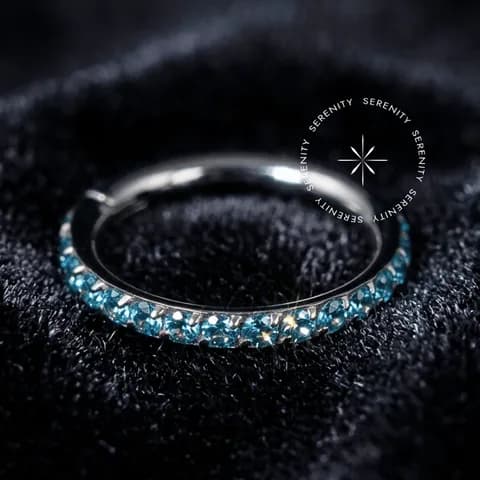 TN333 - Argola Segmento Cravejado Azul - Titânio Grau Implante (ASTM F136)