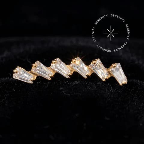 TN2028 - Topo Cluster 6 Baguette CZ - Titânio Revestido de Ouro 18k