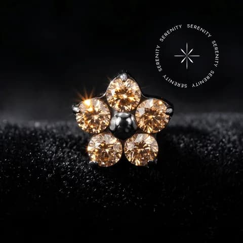 TN1860 - Topo Flor CZ Champanhe 4.5mm - Titânio Grau Implante (ASTM F136)