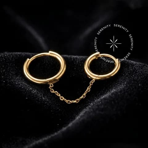 TN1562 - Argola Dupla Conectora com Corrente - Titânio Revestido de Ouro 18k