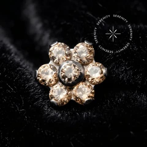 TN2031 - Topo Flor CZ Champanhe 3.5mm - Titânio Grau Implante (ASTM F136)