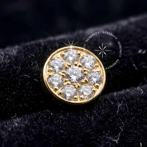 TN2189 - Topo Disco Cravejado Push Pin - Titânio Revestido de Ouro 18k