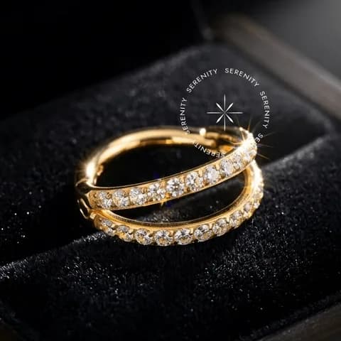 TN1787 - Argola Cravejada Dupla Aberta - Titânio Revestido de Ouro 18k