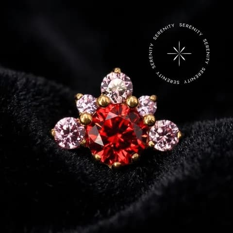 TN1733 - Topo Meia Flor Cravejado - Titânio Revestido de Ouro 18k