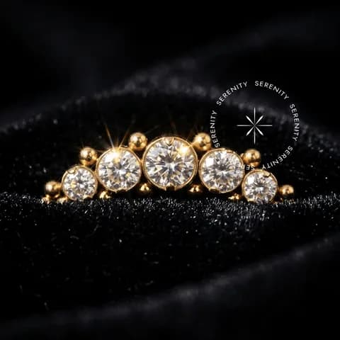 TN1542 - Topo Cluster Esferas Cravejado - Titânio Revestido de Ouro 18k