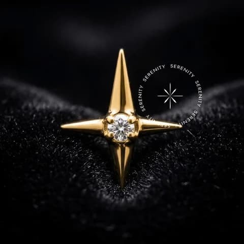 TN1843 - Topo Estrela 4 Pontas - Titânio Revestido de Ouro 18k