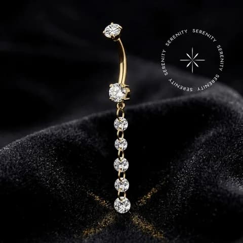 TF16968 - Piercing Umbigo com Pingente Cascata - Titânio Revestido de Ouro 18k