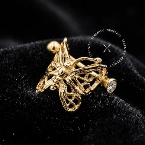 OR42 - Argola Borboleta Haste Microbell - Ouro 18K Maciço