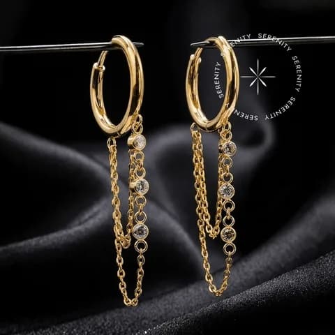TN2178 - Brinco Argola Correntes Zircônia - Titânio Revestido de Ouro 18k