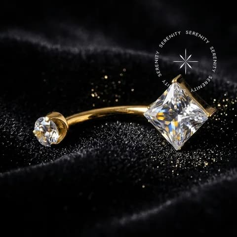 TN1226 - Piercing Umbigo Zircônia Quadrada - Titânio Revestido de Ouro 18k