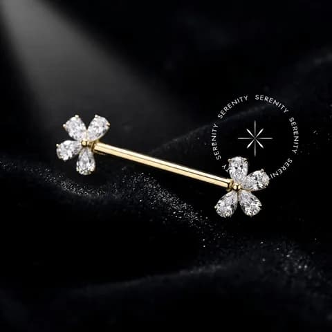 TN1215 - Piercing de Mamilo Borboleta Push Pin - Titânio Revestido de Ouro 18k
