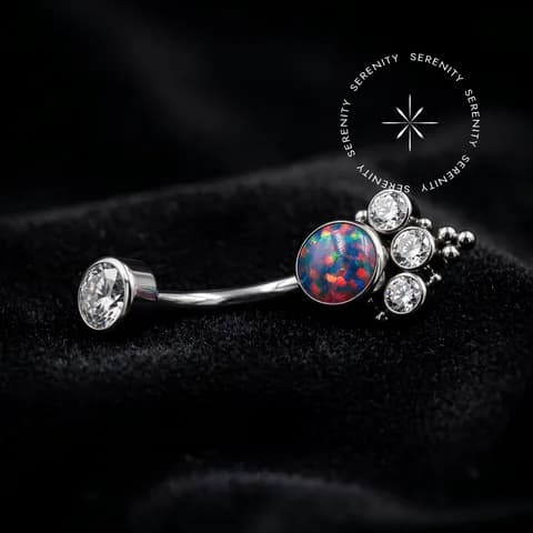 TN254 - Piercing Navel com Opala e Zircônias - Titânio Grau Implante (ASTM F136)