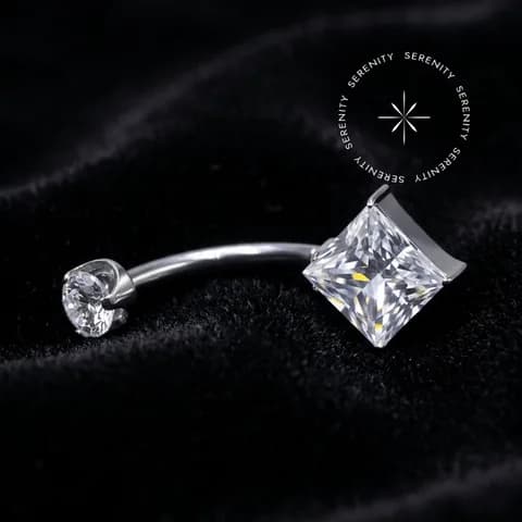 TN1225 -Piercing Umbigo Navel Cravejado Quadrado - Titânio Grau Implante (ASTM F136)