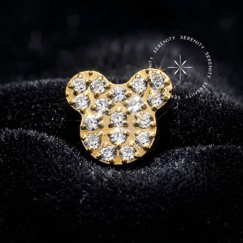 TN1913 - Topo Mickey Mouse Cravejado - Titânio Revestido de Ouro 18k