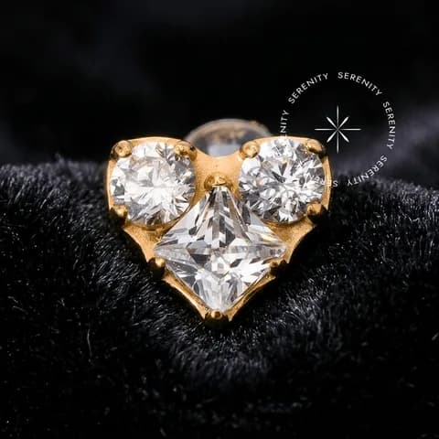TN2177 - Topo Coração Zircônia Push Pin - Titânio Revestido de Ouro 18k