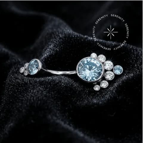 TN2217 - Piercing Umbigo Big Flat Azul e Cristal - Titânio Grau Implante (ASTM F136)