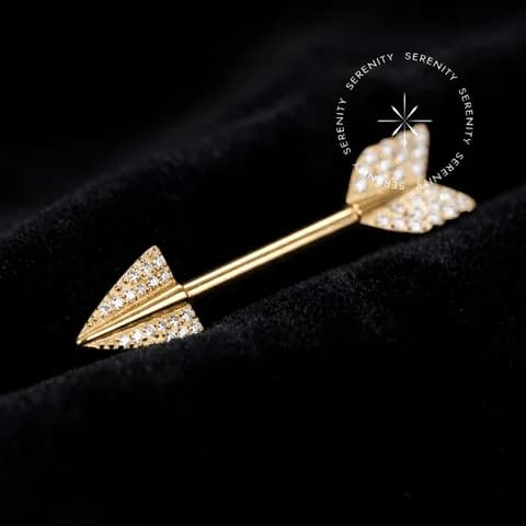 TN2151 - Nipple Flecha CZ Push Pin - Titânio Revestido de Ouro 18k