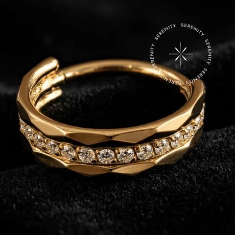 PVD 899 - Argola Articulada Facetada Cravejada - Titânio Grau Implante (ASTM F136) com Revestimento em Ouro 18k