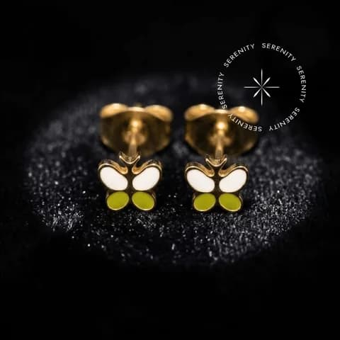 TN1868 - Par de Brincos Borboleta Resinada - Titânio Revestido de Ouro 18k