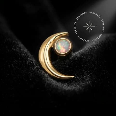 TN1284 - Topo Lua com Opala Branca Microdermal 1.6mm - Titânio Revestido de Ouro 18k