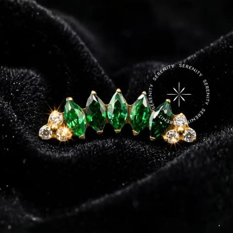 TN1103 - Topo Cluster Marquise e Cristal - Titânio Revestido de Ouro 18k