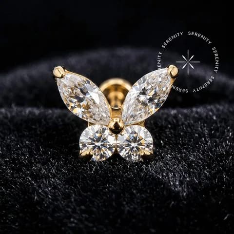 TN2190 - Topo Borboleta Push Pin - Titânio Revestido de Ouro 18k