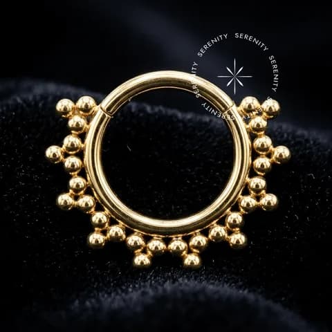 TN1470 - Argola Frontal Coroa de Mini-Esferas - Titânio Revestido de Ouro 18k