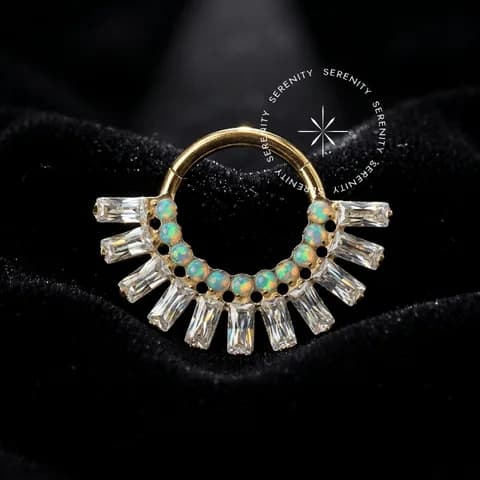 TN1239 - Argola Frontal Baguetes Opala Cultivada em Laboratório - Titânio Revestido de Ouro 18k