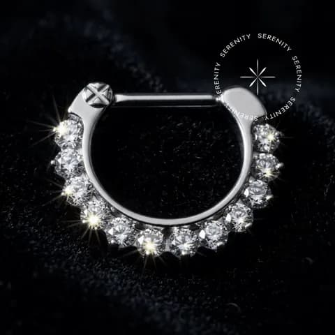 TN128 - Argola Clicker Cravejada Frontal - Titânio Grau Implante (ASTM F136)