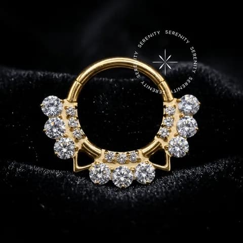 TN1311 - Argola Frontal 9 Zircônias - Titânio Revestido de Ouro 18k