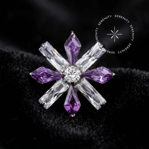 TN1764 - Topo Big Flor Cristal e Purple Cravejado - Titânio Grau Implante (ASTM F136)
