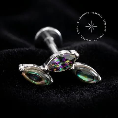 TN 3461 - Topo Cluster Pedra Natural Abalone e Zircônia Cravejada - Titânio Grau Implante (ASTM F136)