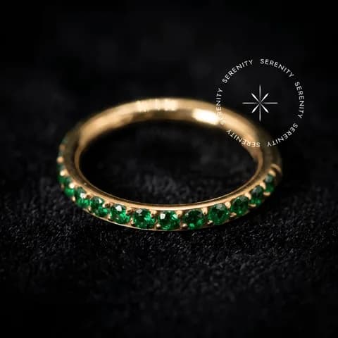 TN1907 - Argola Segmento Zircônia Verde Esmeralda - Titânio Revestido de Ouro 18k