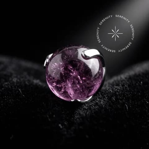 TN 4277 - Topo Esfera Pedra Natural Fluorita Roxa - Titânio Grau Implante (ASTM F136)